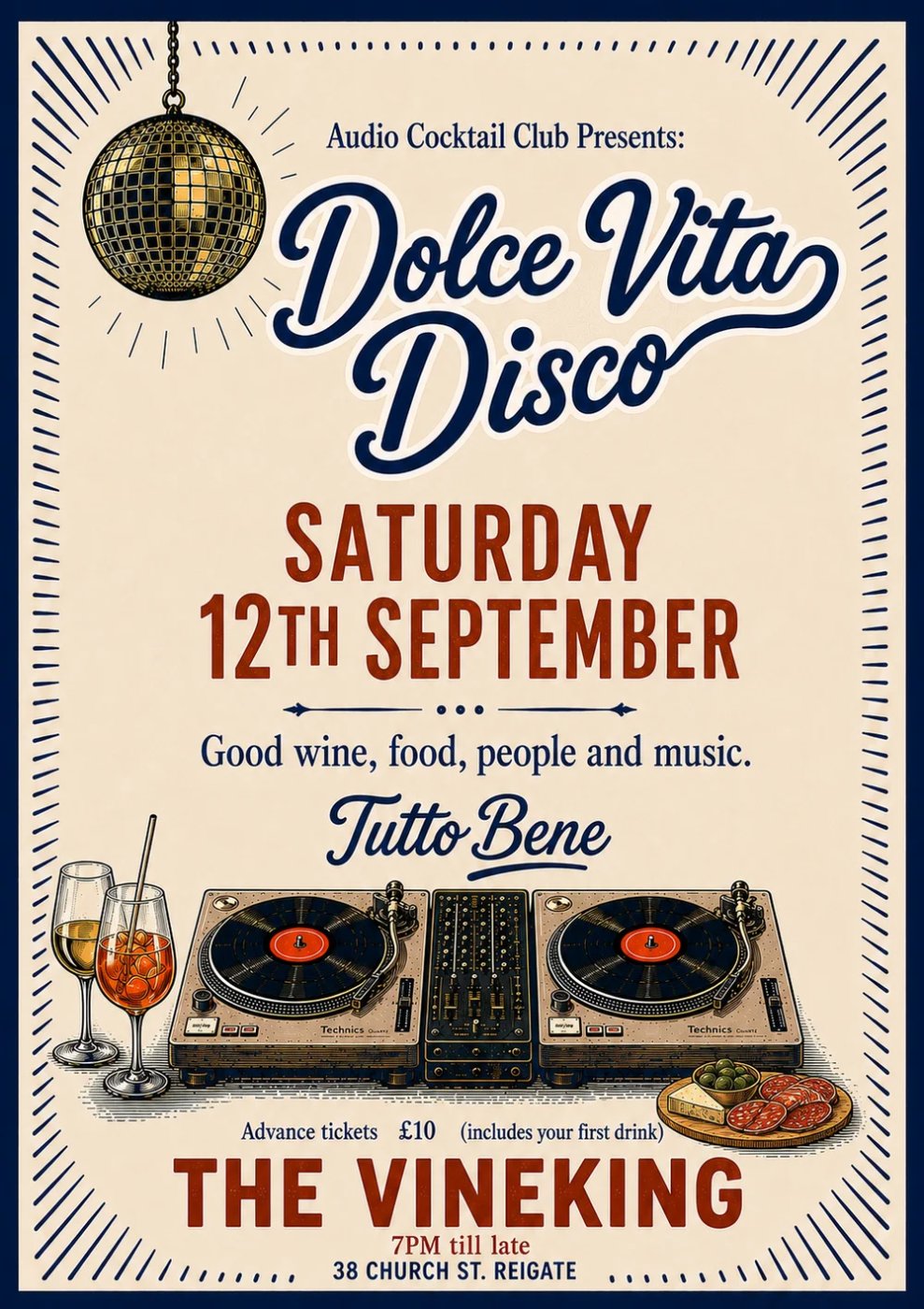 Flyer for Dolce Vita Disco - 7pm 'til late